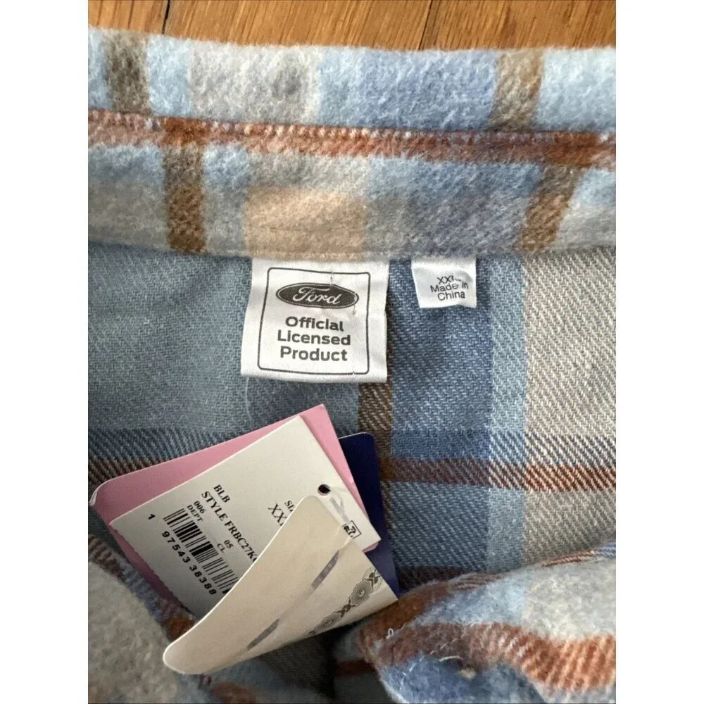 Ford Official Licensed Bronco Blue Brown Plaid Flannel Shirt Size XXL